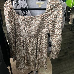 SHEIN Floral Smocked Dress - Brown and White